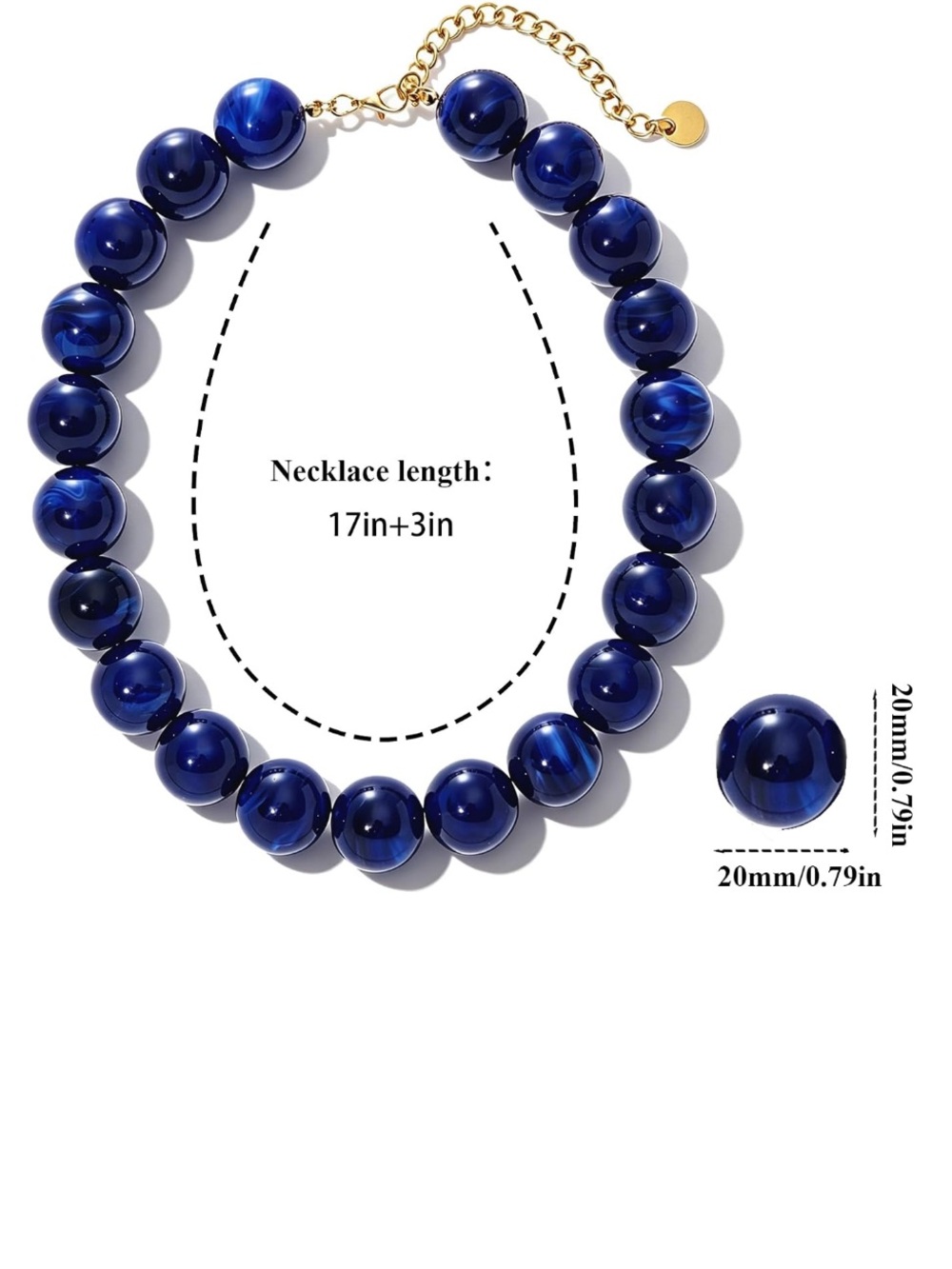 New! Coastal Preppy Blue Chunky Beaded Dopamine Necklace 2001 NWOT - Picture 2 of 2